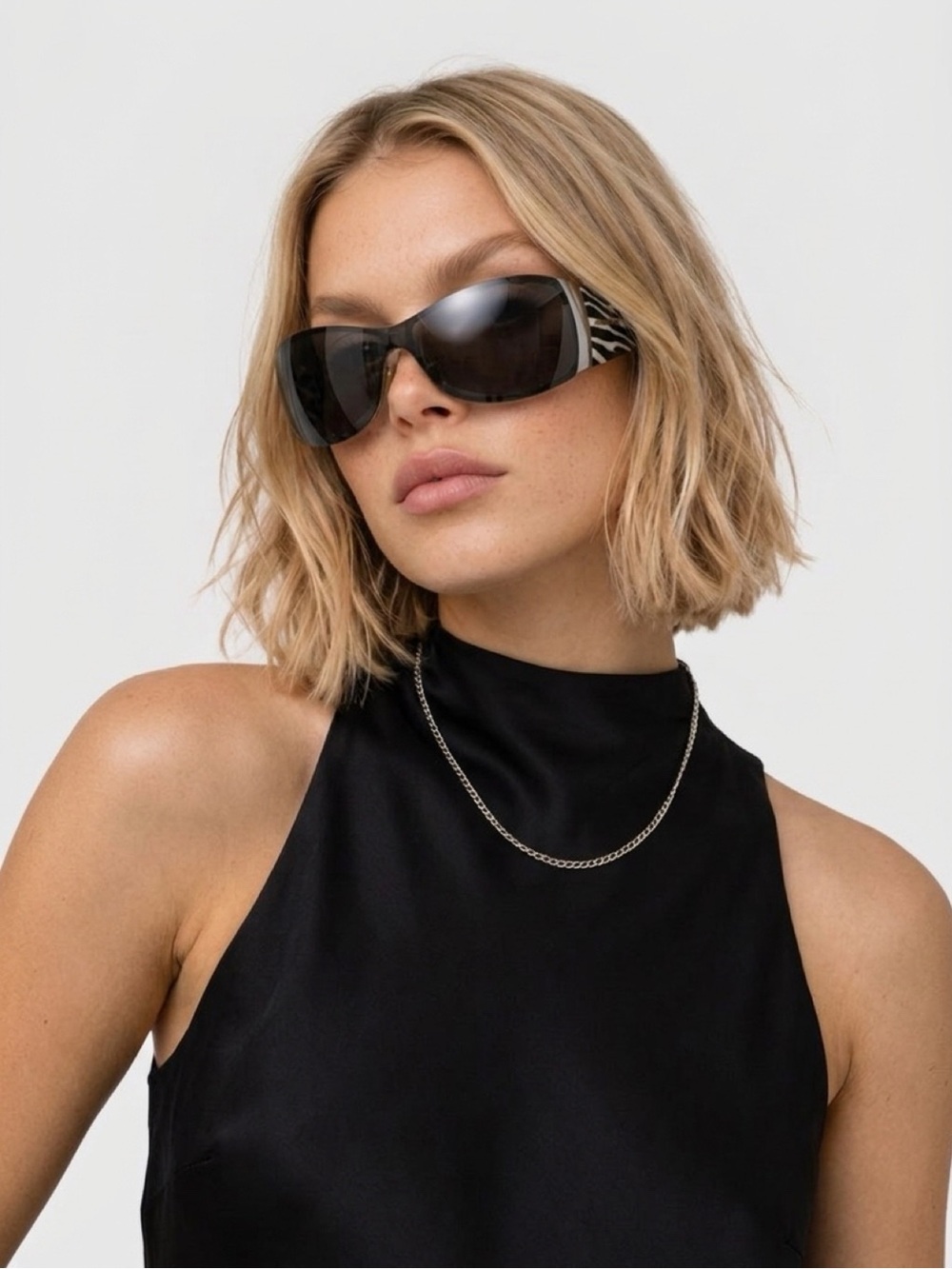 Dolce & Gabbana Black Shield Sunglasses with Zebra-Print Temples